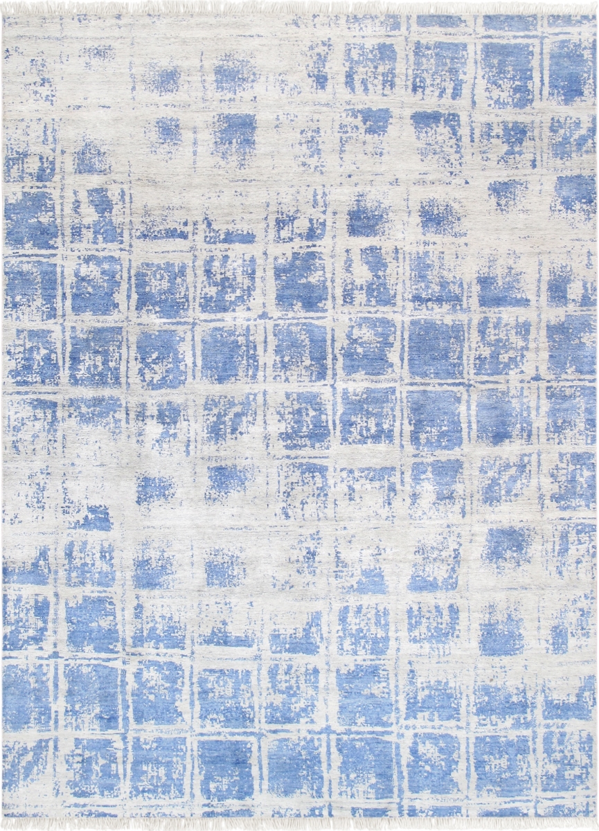 Modern Collection Hand-Knotted Bamboo Silk Area Rug - Blue & Grey - 6 x 9 ft.