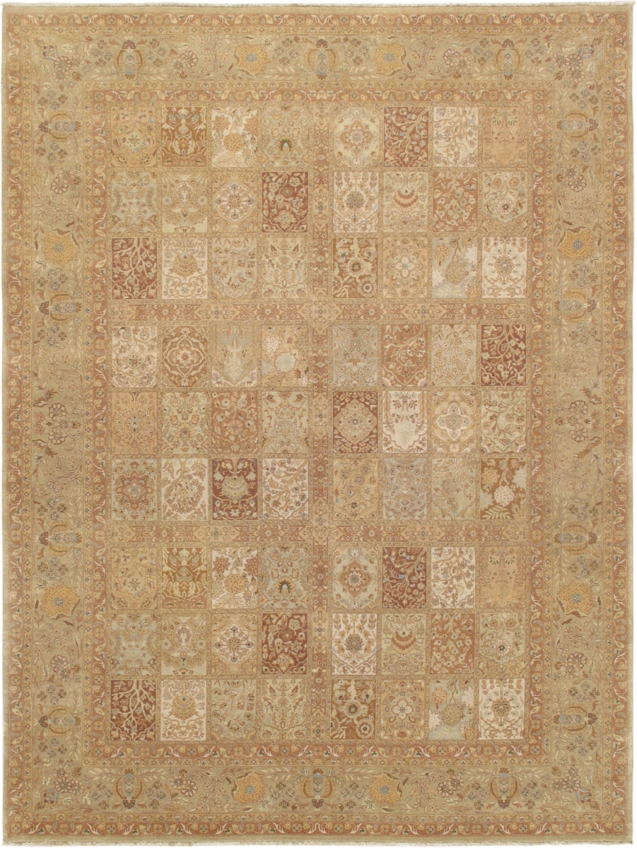 Tabriz Collection Hand-Knotted Lambs Wool Area Rug, Yellow - 9 ft. 2 in. x 12 ft. 1 in.
