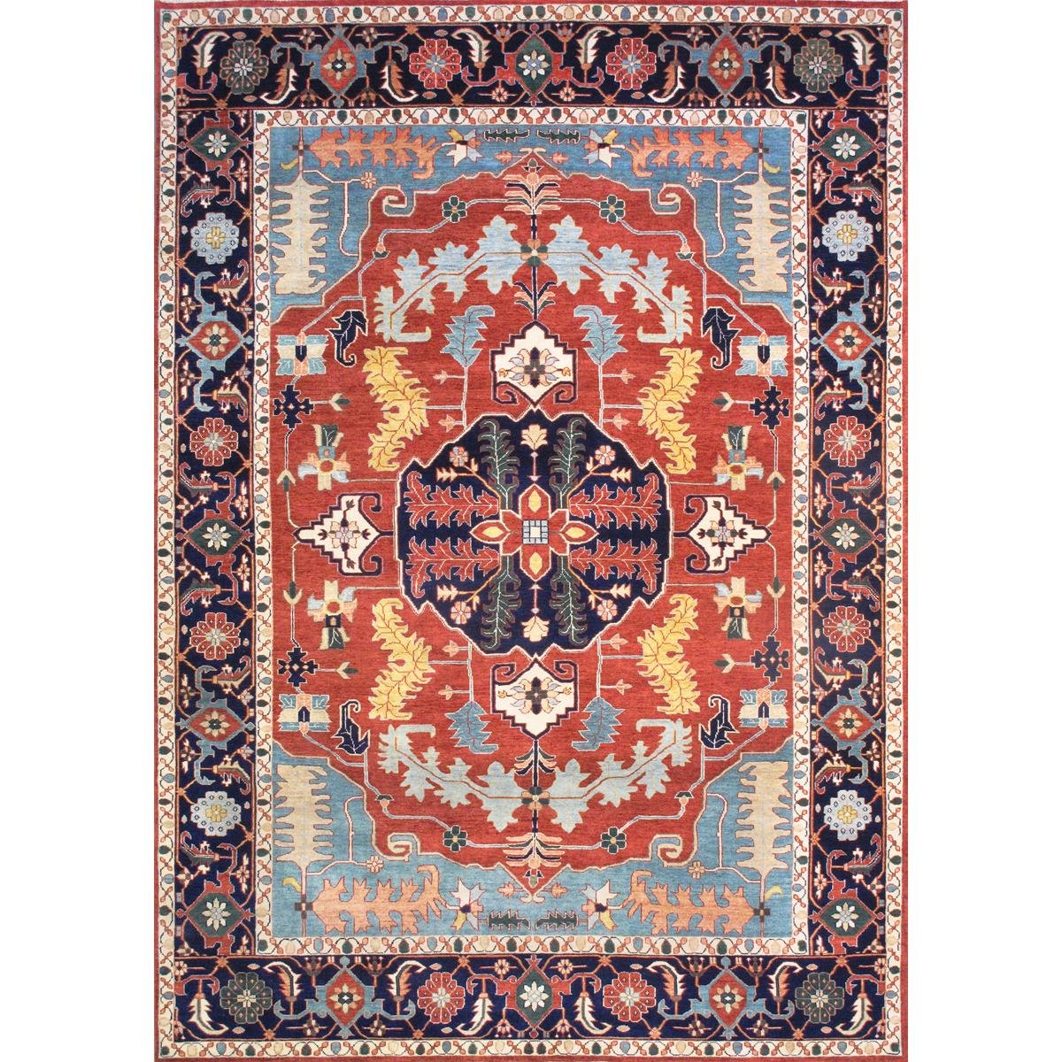Ferehan Serapi Collection Hand-Knotted Wool Area Rug, Rust & Navy - 4 ft. x 6 ft. 2 in.