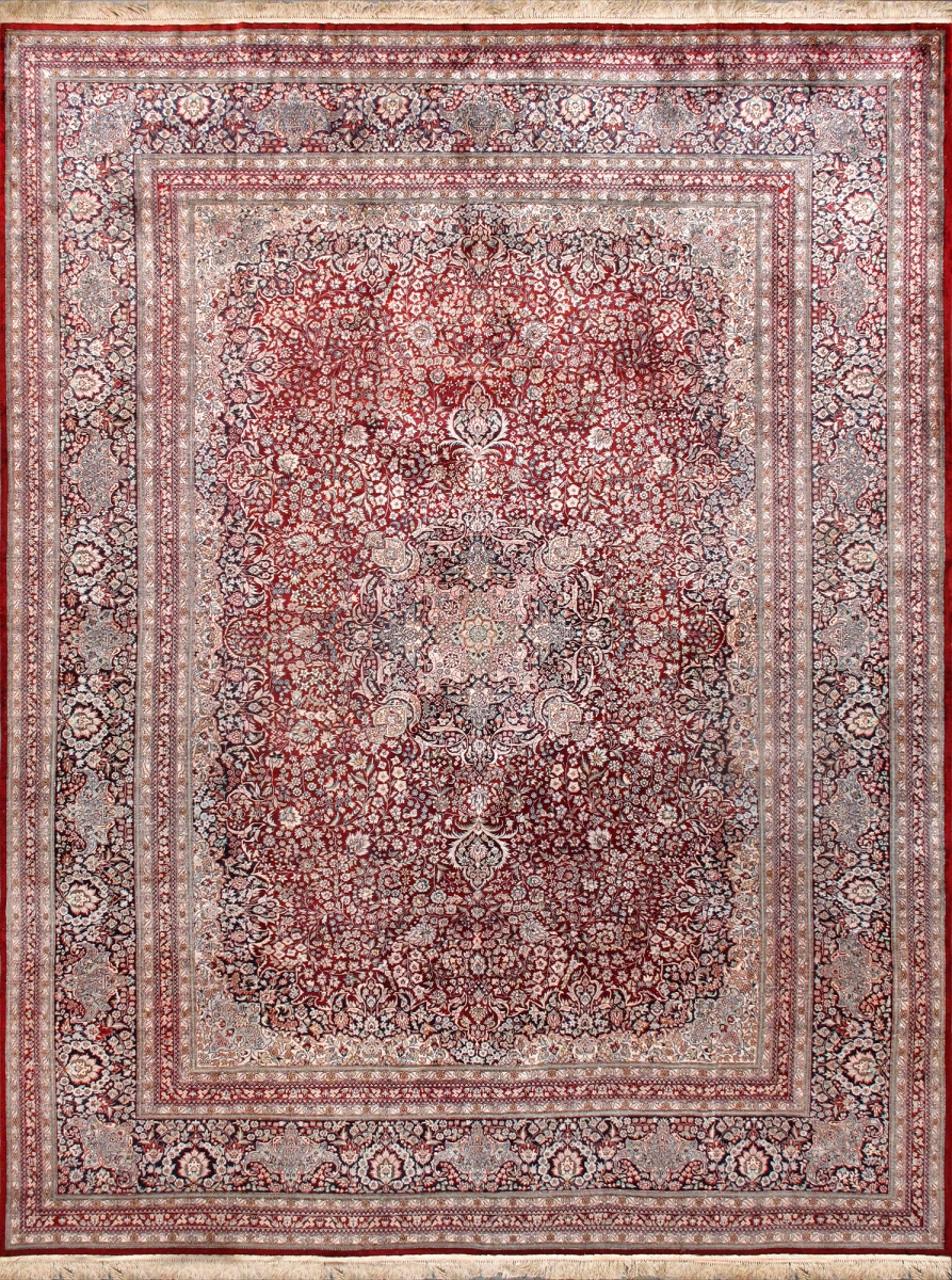 21116 9x12 Azerbaijan Collection Hand-Knotted Pure Silk Area Rug- 9 ft. 3 in.  X 12 ft. 1 in.   Red