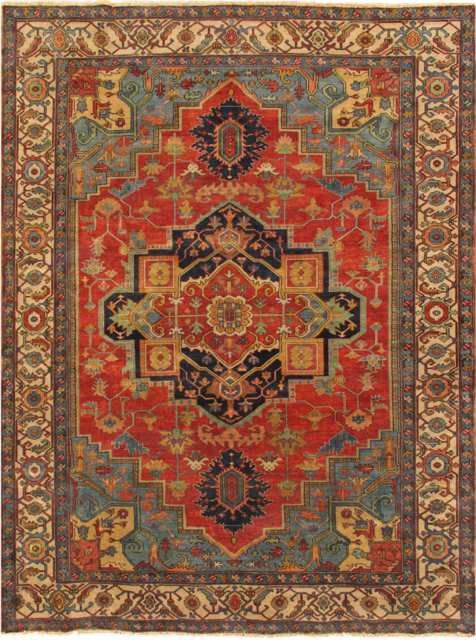 9 ft. 1 in. x 12 ft. Serapi Collection Hand-Knotted Wool Area Rug - Rust