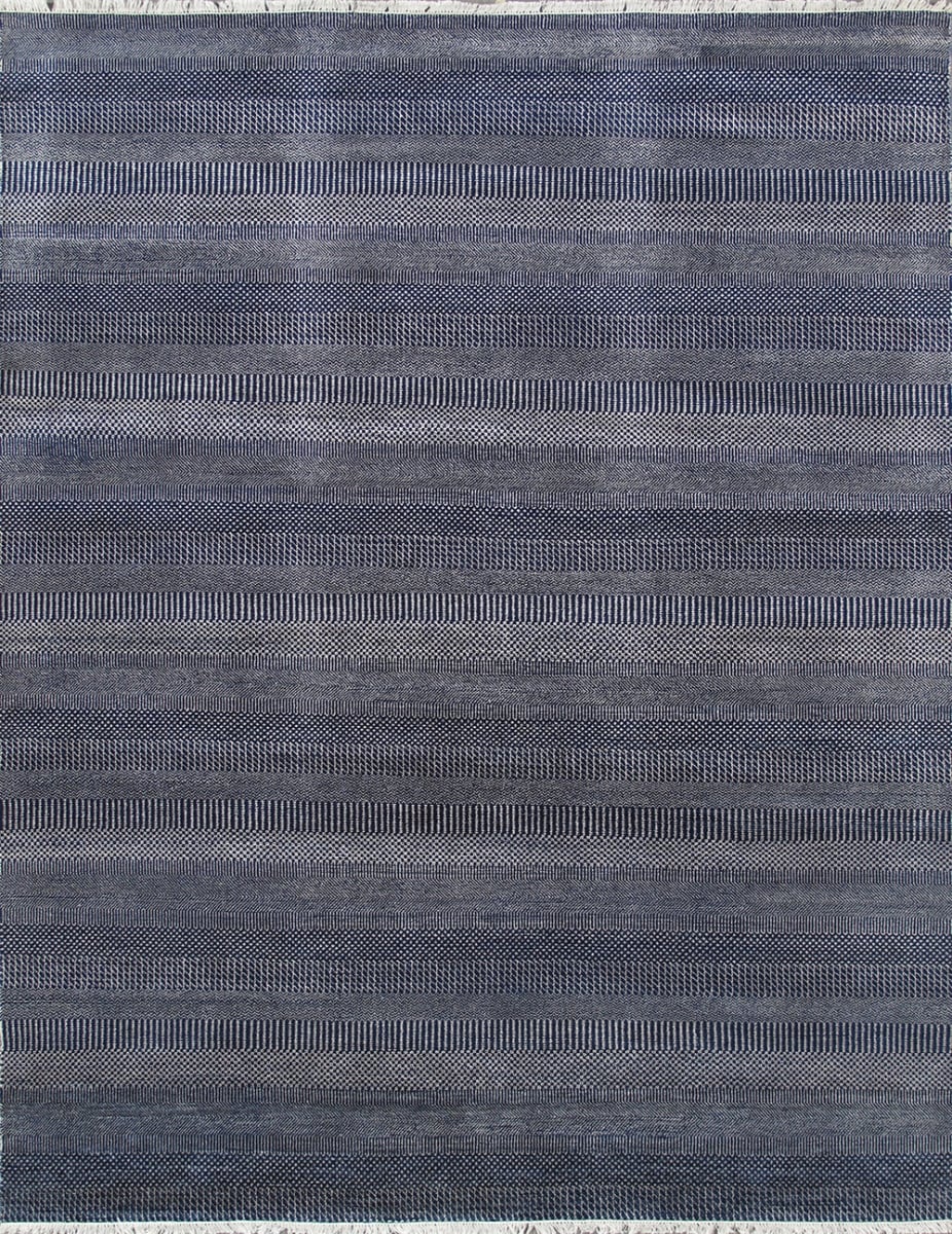Transitiona Collection Hand-Kontted Silk & Wool Area Rug - Navy & Light Blue - 6 x 9 ft.