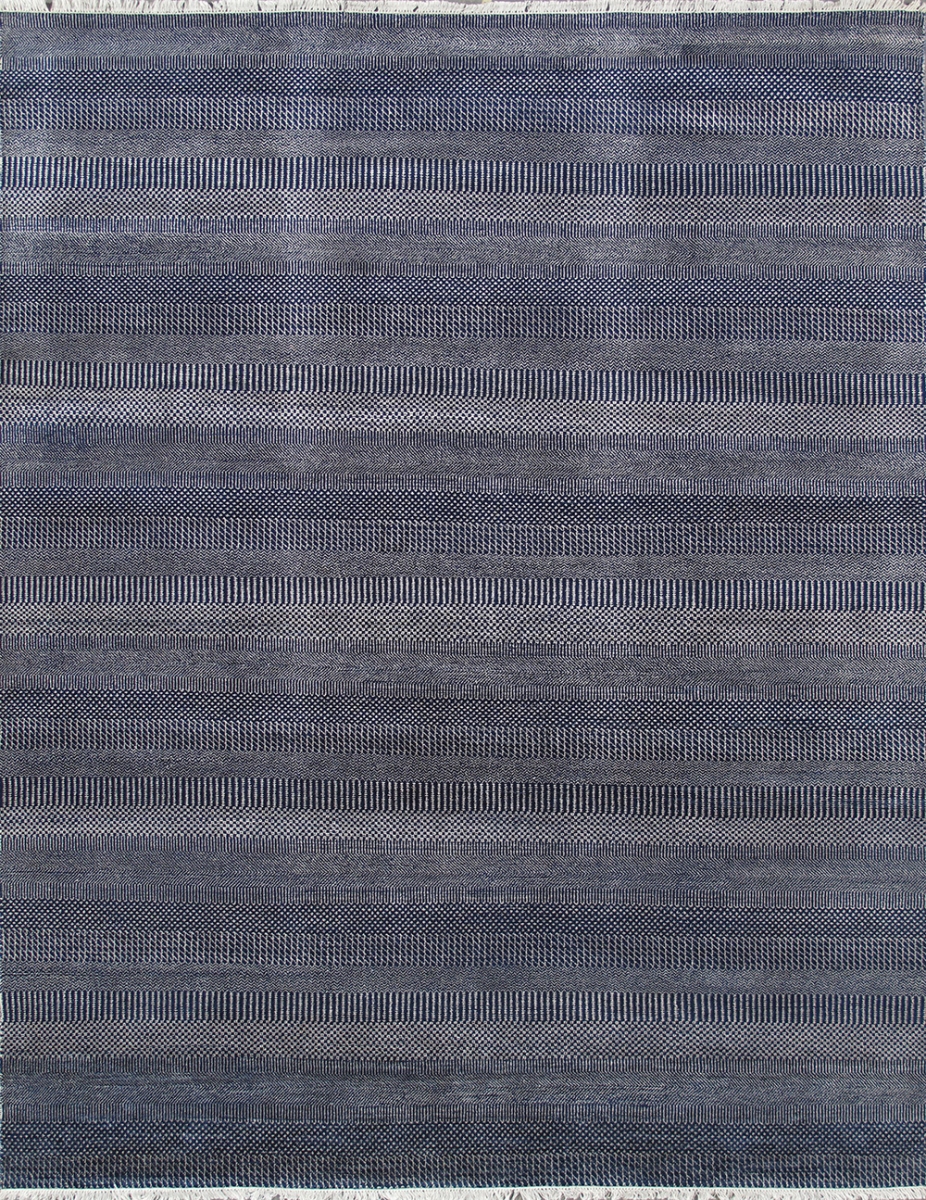 GRASS-NVY 3X5 Transitiona Collection Hand-Kontted Silk & Wool Area Rug, Navy & Light Blue - 3 ft. 2 in. x 5 ft. 2 in.