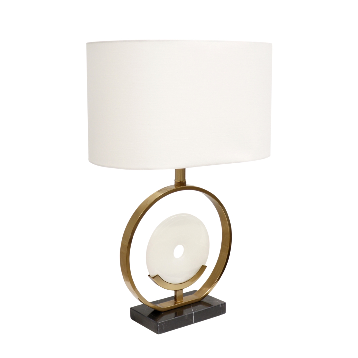 PMT-30199 25 x 17 in. Sphere Collection Circular Piece of Marble & Metal Modern Table Lamp with E27 Bulb, White & Gold
