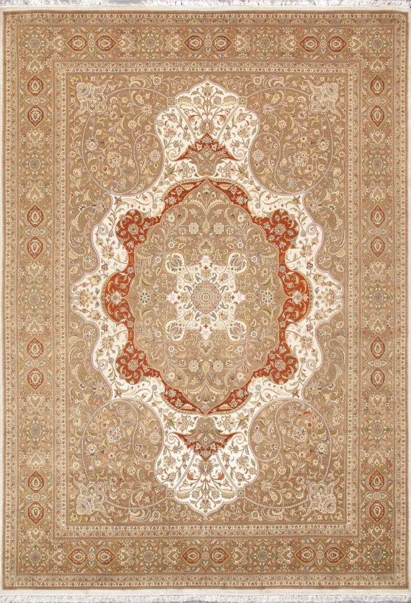 10 ft. x 14 ft. 3 in. Tabriz Hand-Knotted Silk & Wool Area Rug