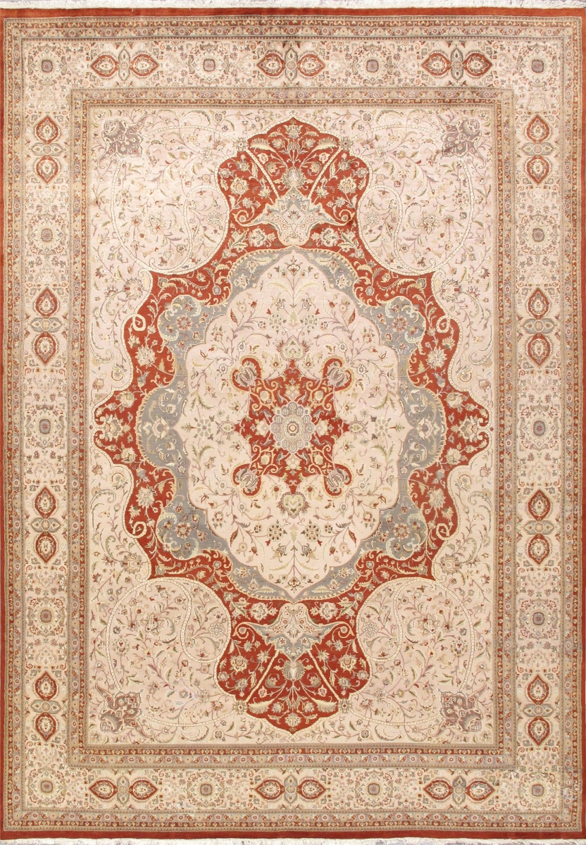 9 ft. 11 in. x 14 ft. Tabriz Hand-Knotted Silk & Wool Area Rug