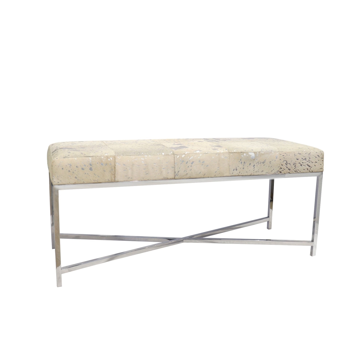 PGN-1304 22 in. Safari Steel & Cowhide X Base Leg Bench, Silver
