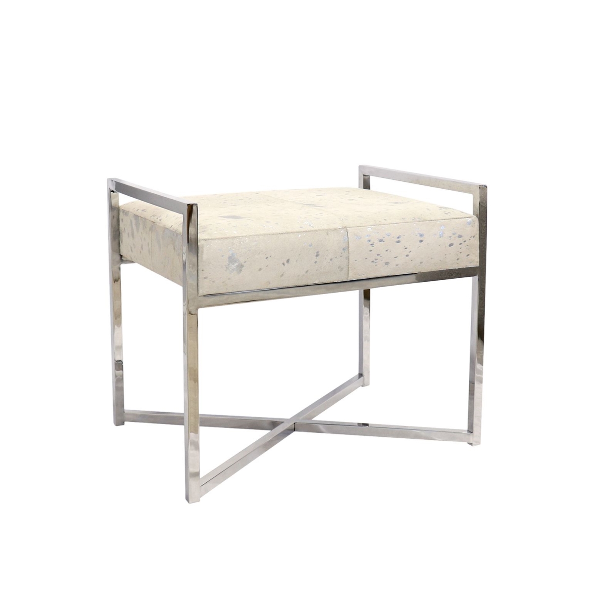 23 in. Safari Cowhide Bench with Steel Legs, Silver