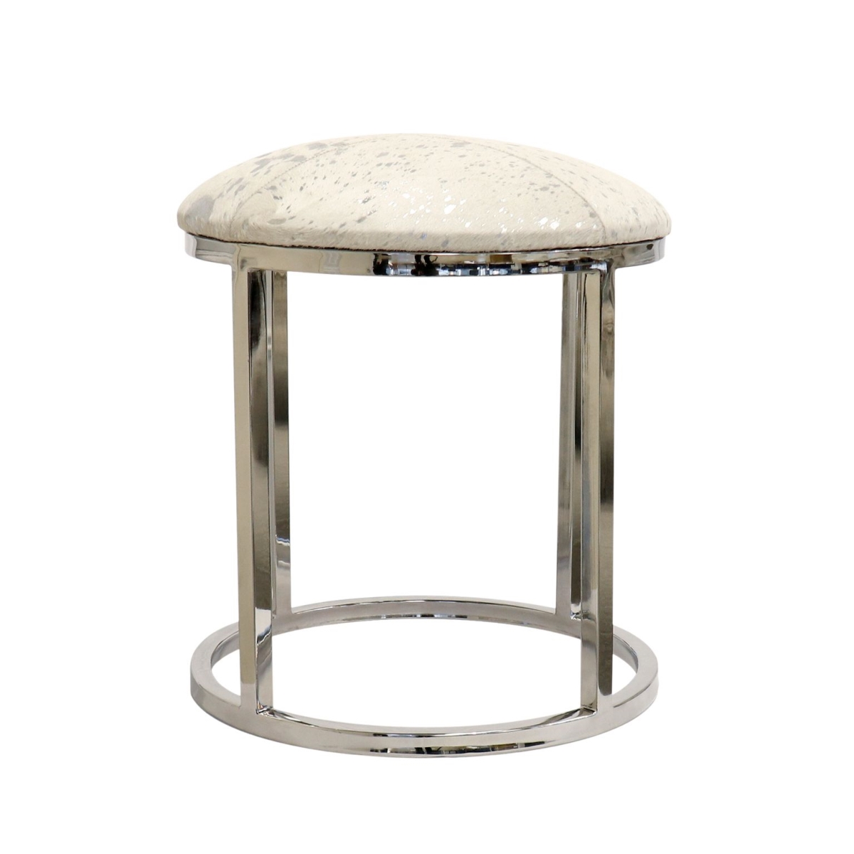 27 in. Safari Cowhide Stool with Steel Legs, Silver