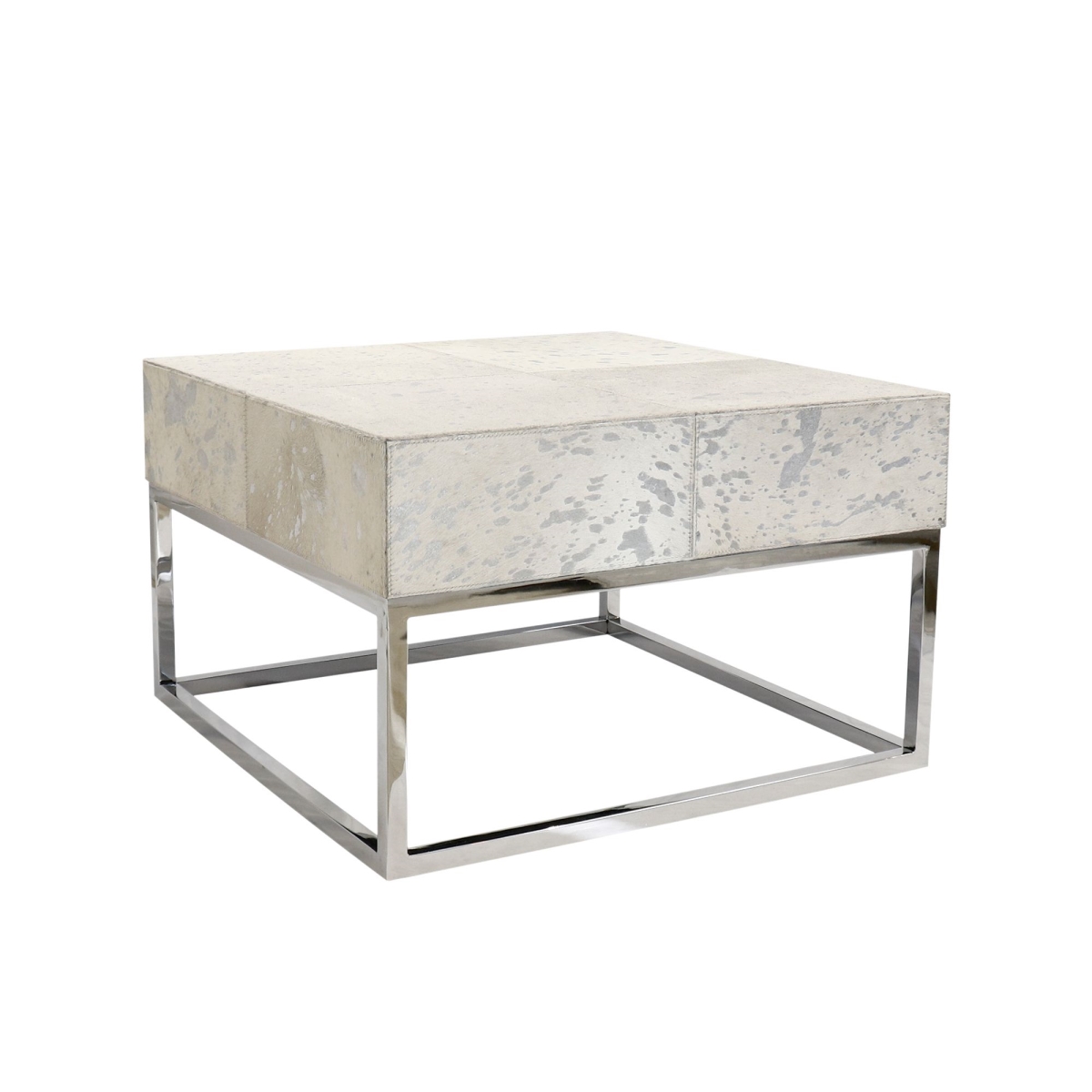 25 in. Safari Steel & Cowhide Coffee Table, Silver