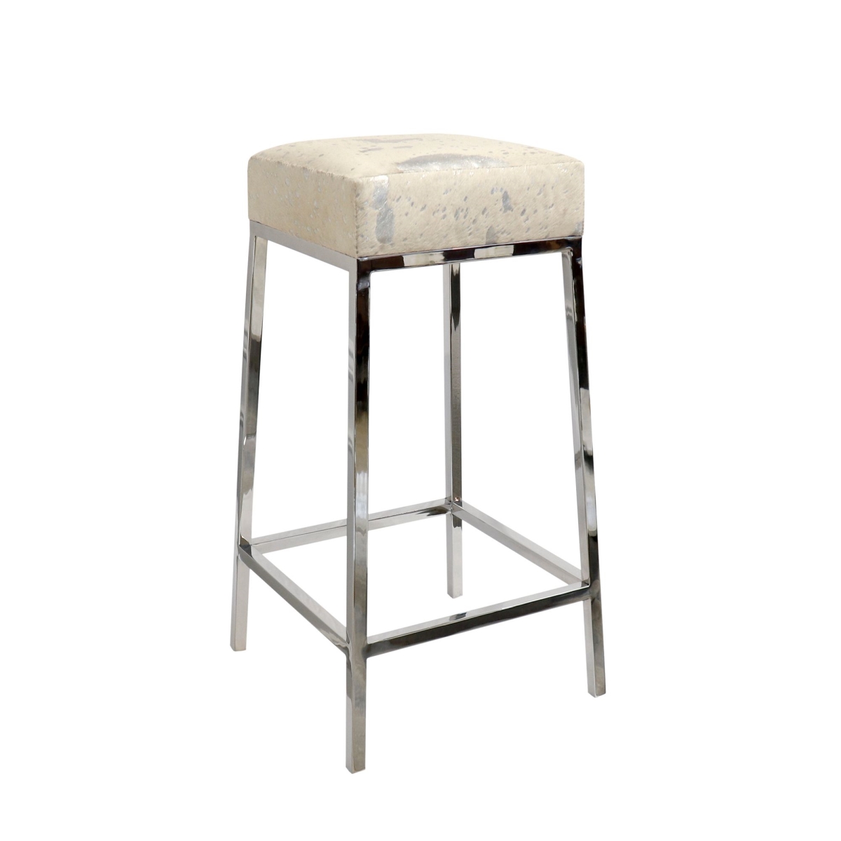 37 in. Safari Cowhide Bar Stool with Steel Legs, Silver