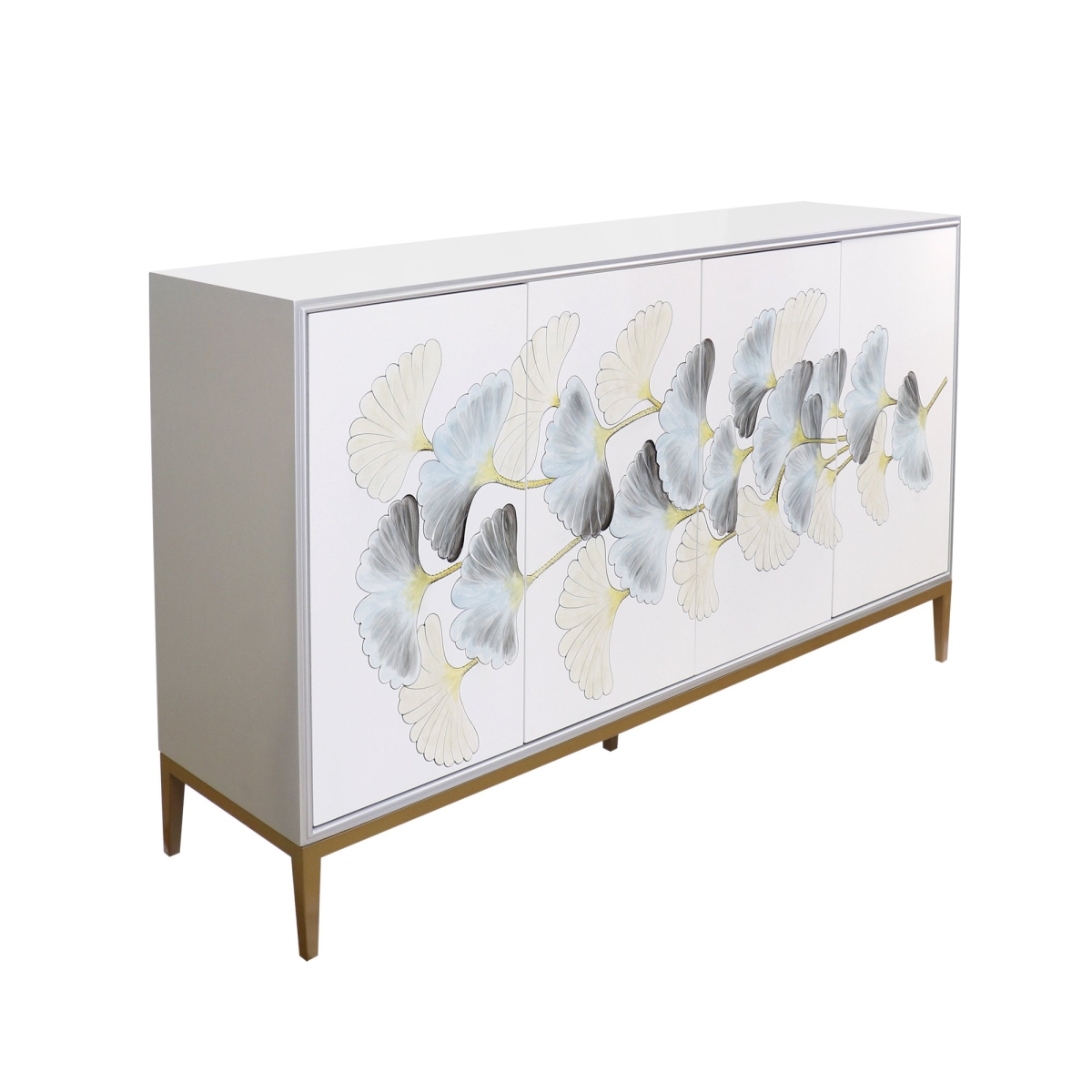 PPH-Y4 63 x 16 x 36.5 in. Annabelle Sideboard with 4 Floral Doors, 2 Drawers & Bronze Metal Frame
