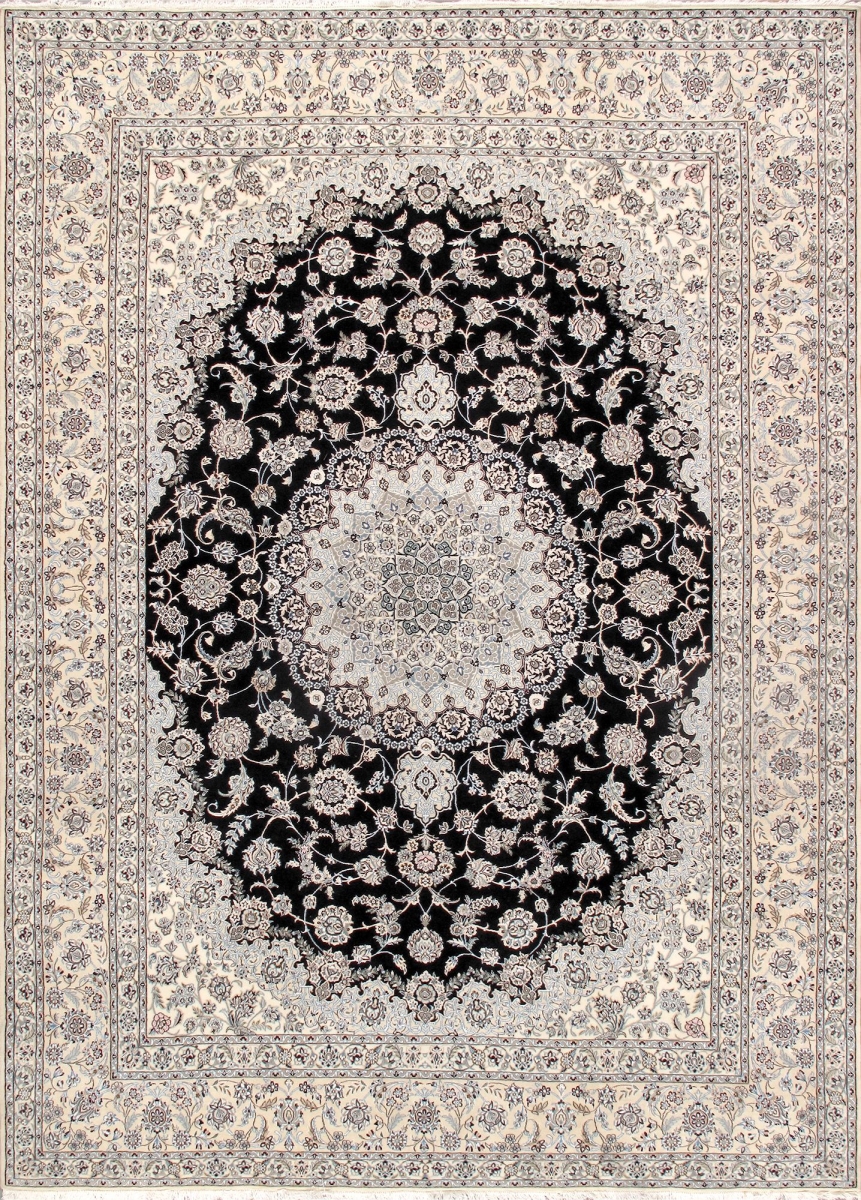 Nain Collection Hand-Knotted Silk & Wool Area Rug - Navy & Ivory - 9 ft. 10 in. x 13 ft. 10 in.