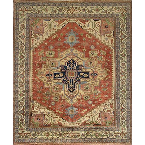 10 x 10 ft. Serapi Collection Wool Area Rug - Rust & Ivory - Square