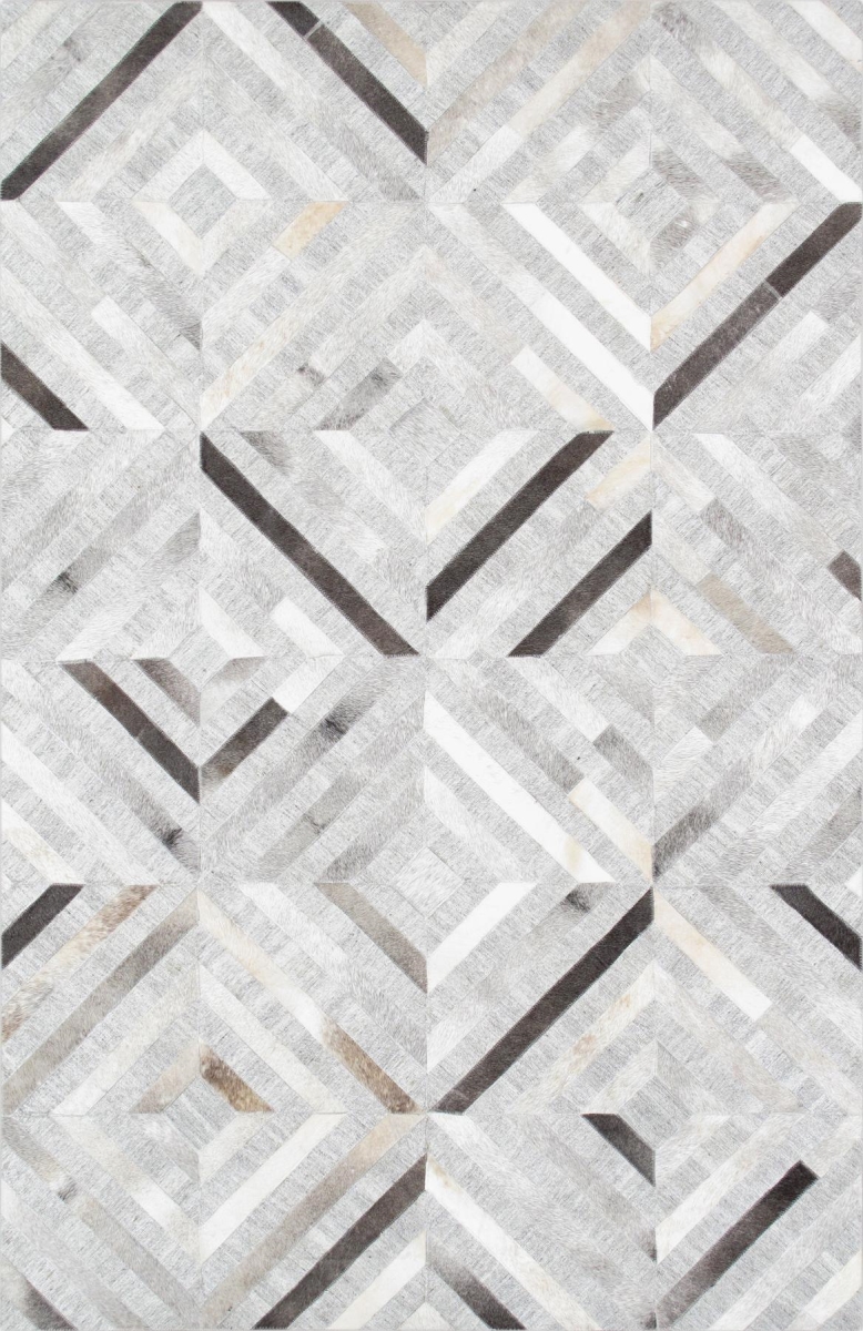 5 x 8 ft. Galaxy Geometric Cowhide & Sari Silk Area Rug - Silver - Rectangle
