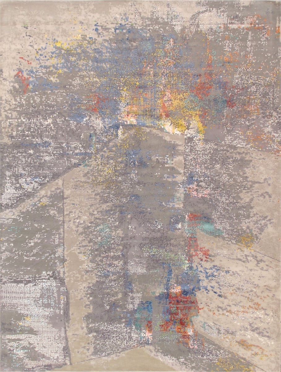 PRJ-15 9X12 9 ft. 3 in. x 12 ft. 4 in. Modern Hand Knotted Silk & Wool Area Rug, Beige