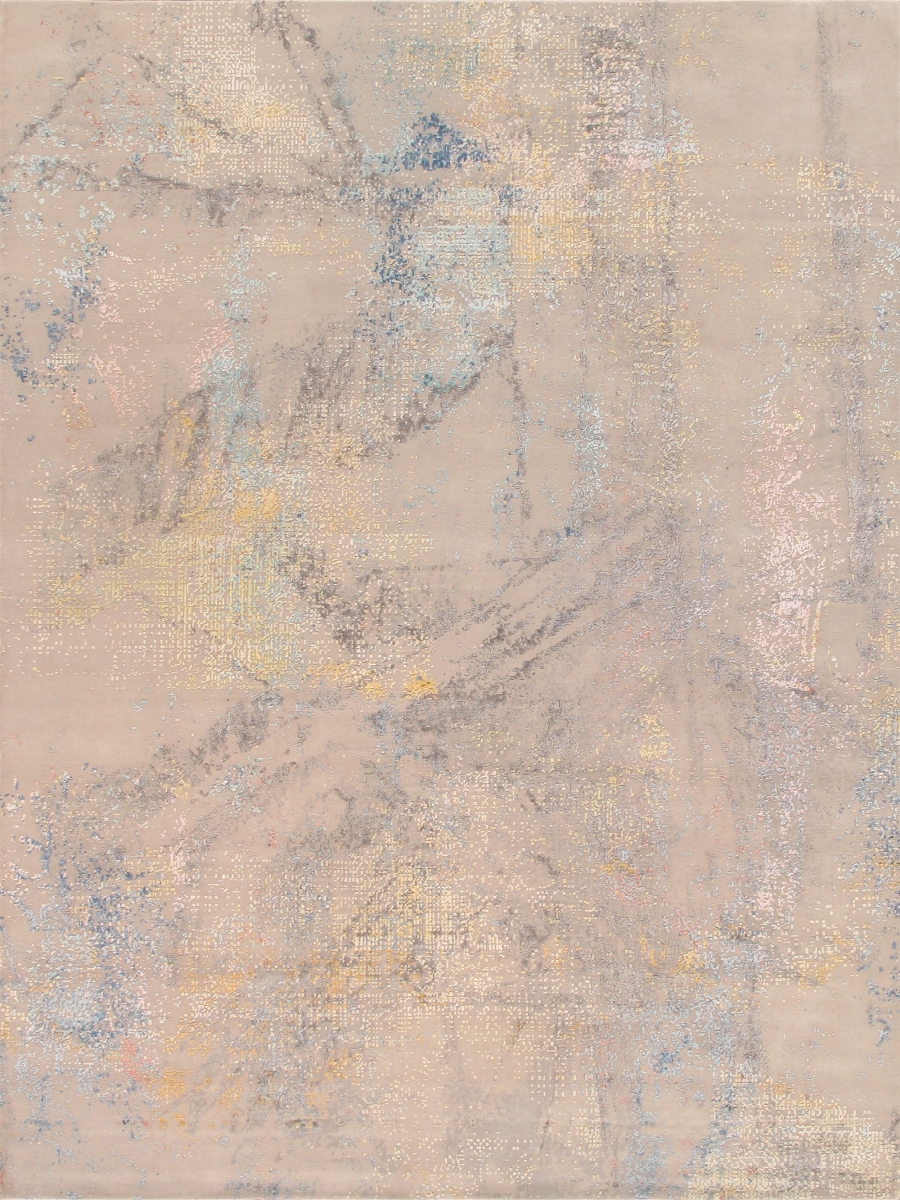 PRJ-15C 9X12 9 ft. 1 in. x 12 ft. 2 in. Modern Hand Knotted Silk & Wool Area Rug, Light Gray