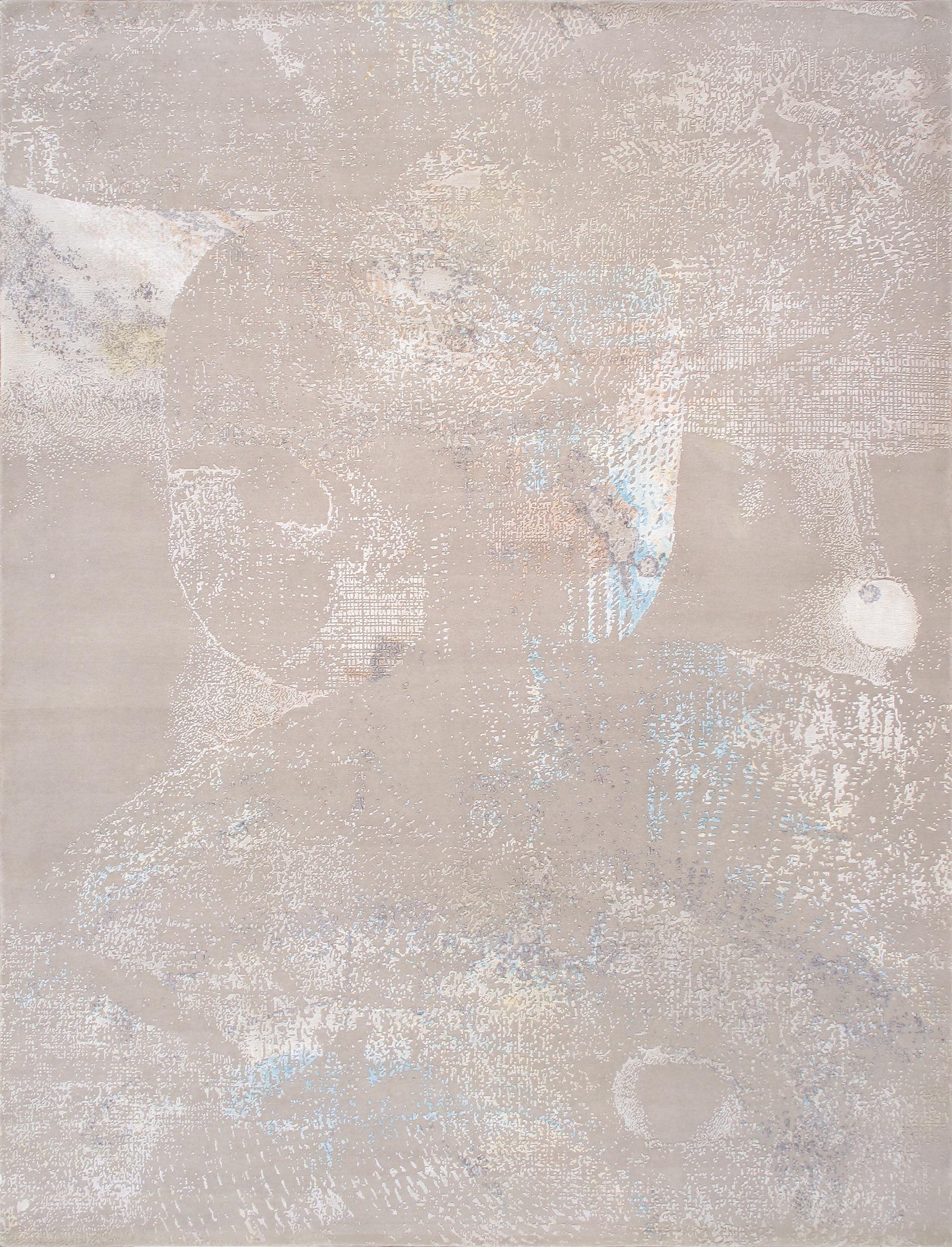9 ft. 4 in. x 12 ft. 3 in. Modern Hand Knotted Silk & Wool Area Rug - Silver