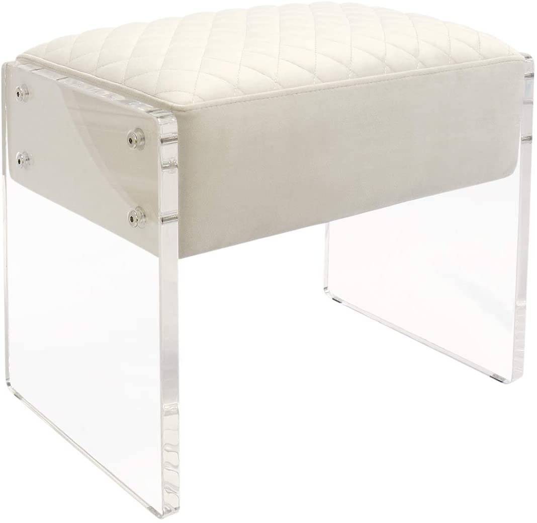 STOOL 139-1W Tribecca Collection Acrylic & Velvet Stool, White