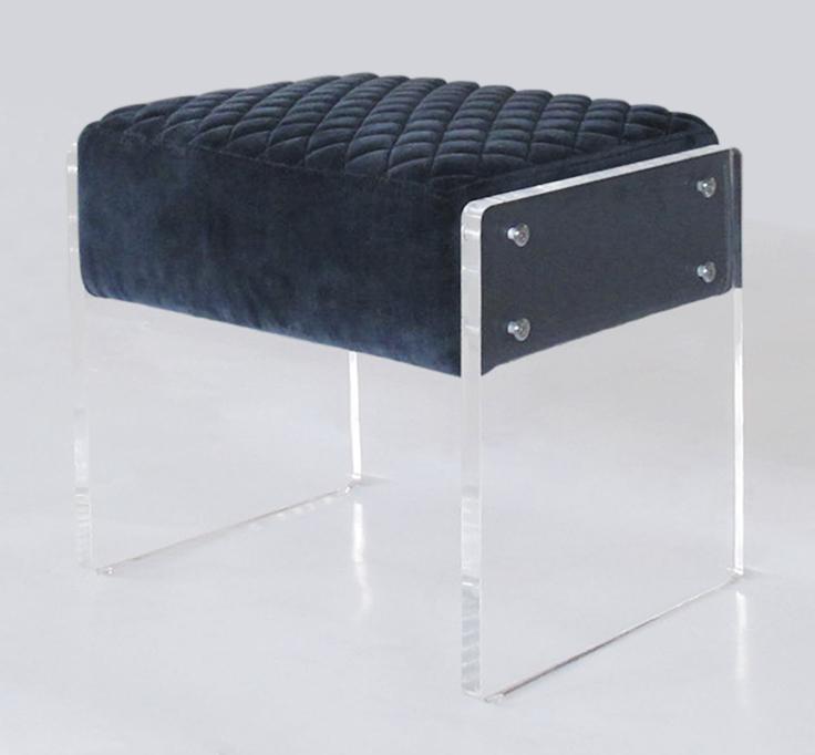 Tribecca Collection Acrylic & Velvet Stool, Blue