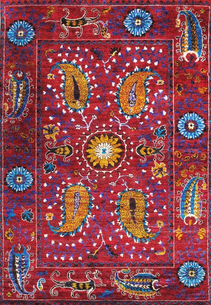 PSLK-20 5X8 Azerbaijan Collection Hand-Knotted Sari Silk Area Rug- 5 ft. 5 in.  X 8 ft. 0 in.   Red