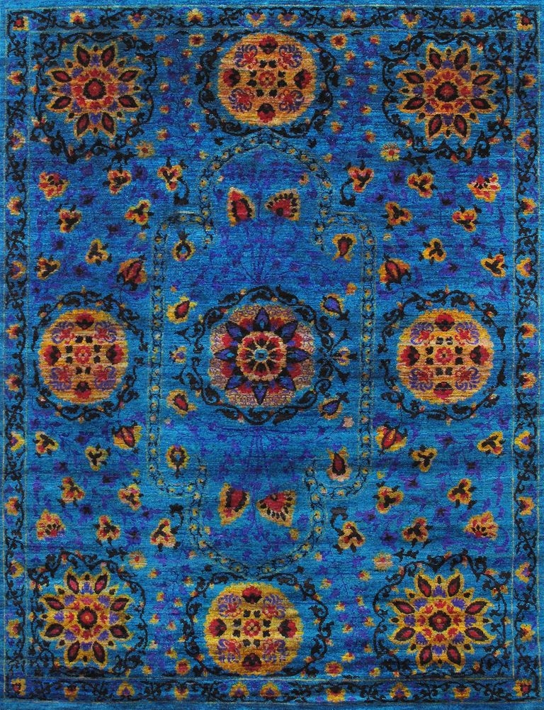 Azerbaijan Collection Hand-Knotted Sari Silk Area Rug- Blue - 5 ft. 5 in. X 8 ft. 1 in.