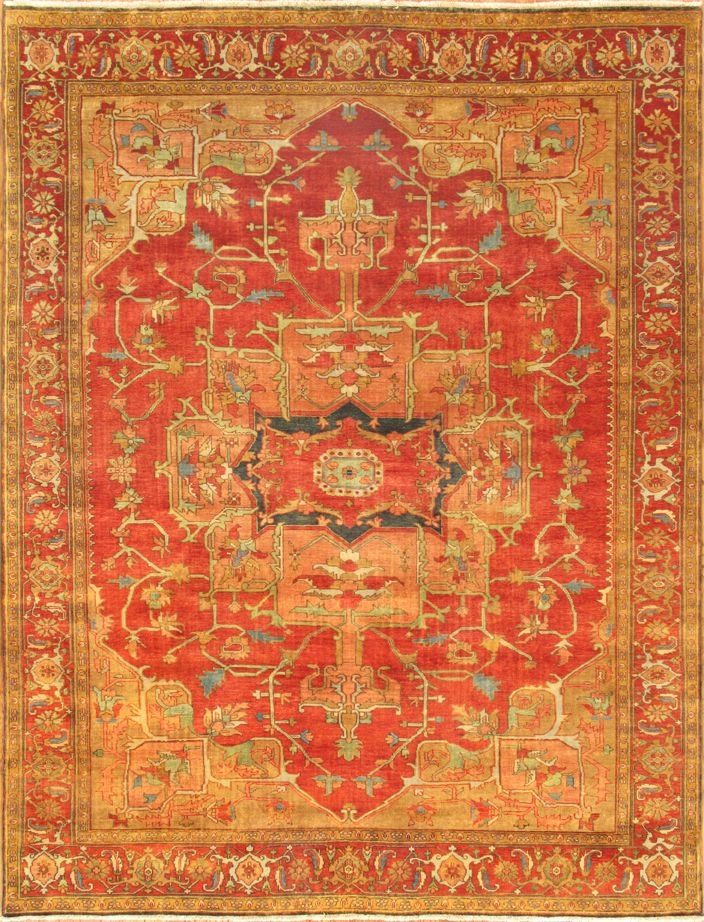 Serapi Collection Hand-Knotted Lamb's Wool Area Rug- - 9' 11' X 10' 0'