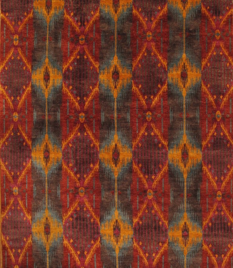 Ikat Collection Hand-Knotted Lamb's Wool Area Rug- 9' 3' X 12' 2'