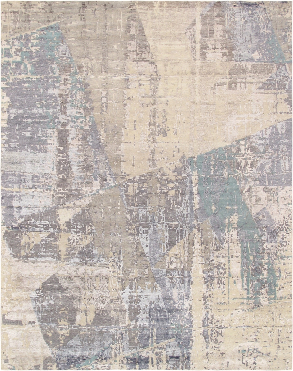 Modern Collection Hand-Knotted Grey Bsilk & Wool Area Rug- 8' 0' X 10' 1'