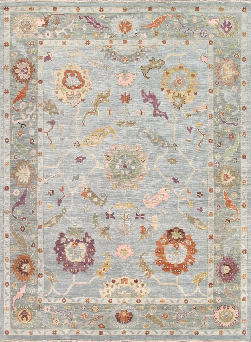 PSF-05 10x14  Oushak Collection Hand-Knotted Wool Blue Area Rug- 9'10' X 14' 0'