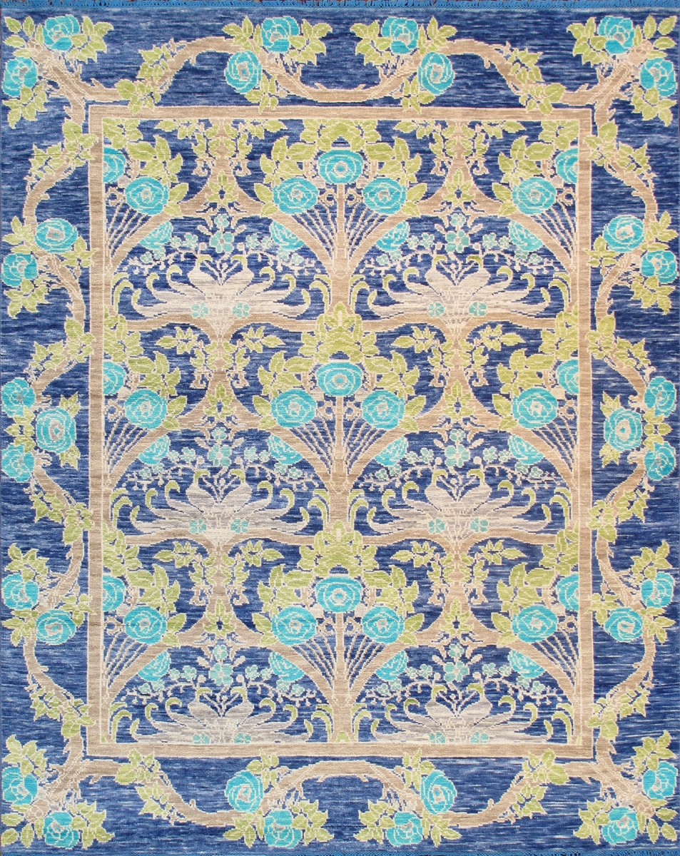 Oushak Collection Hand-Knotted Wool Blue Area Rug- 7'11' X 9' 9'