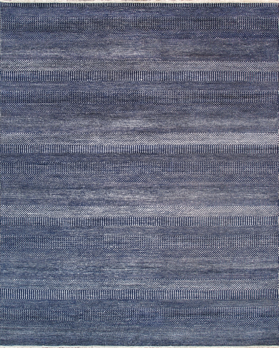 GRASS-NVY 6x10  Transitional Collection Hand-Knotted Bsilk & Wool Area Rug- 5'10' X  9' 6'