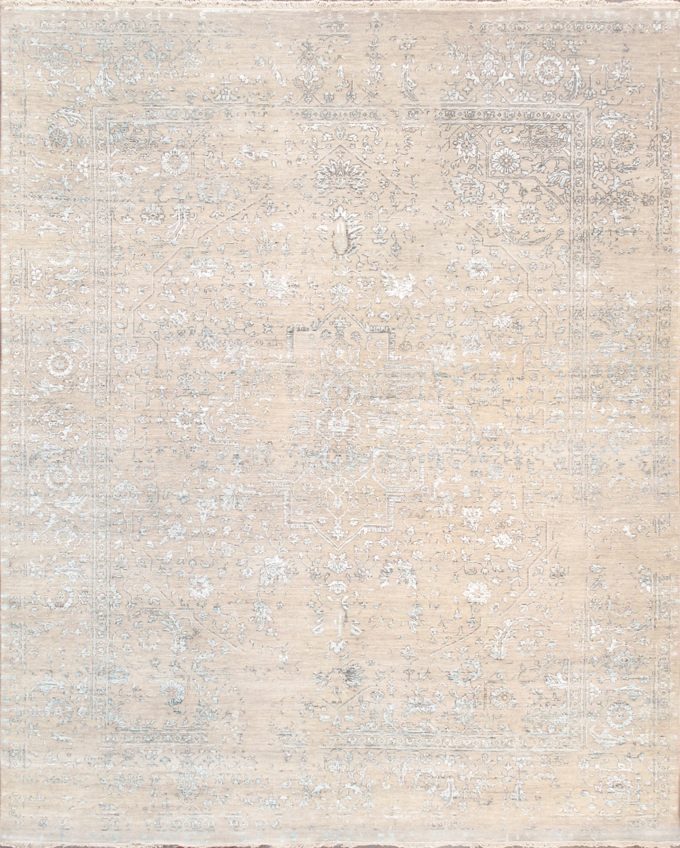Transitional Collection Hand-Knotted Beige Bsilk & Wool Area Rug- 8' 0' X 9' 8'