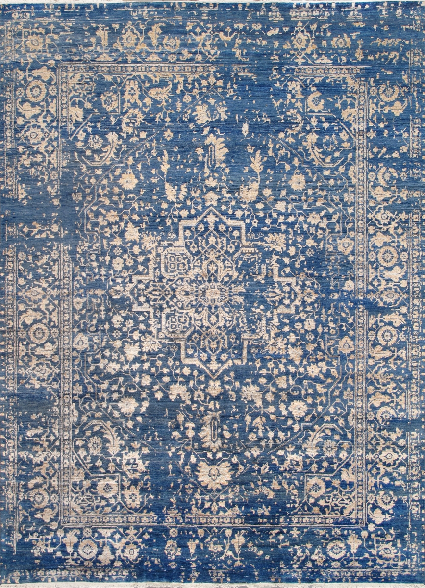 Transitional Collection Hand-Knotted Blue Bsilk & Wool Area Rug- 9' 0' X 12' 2'