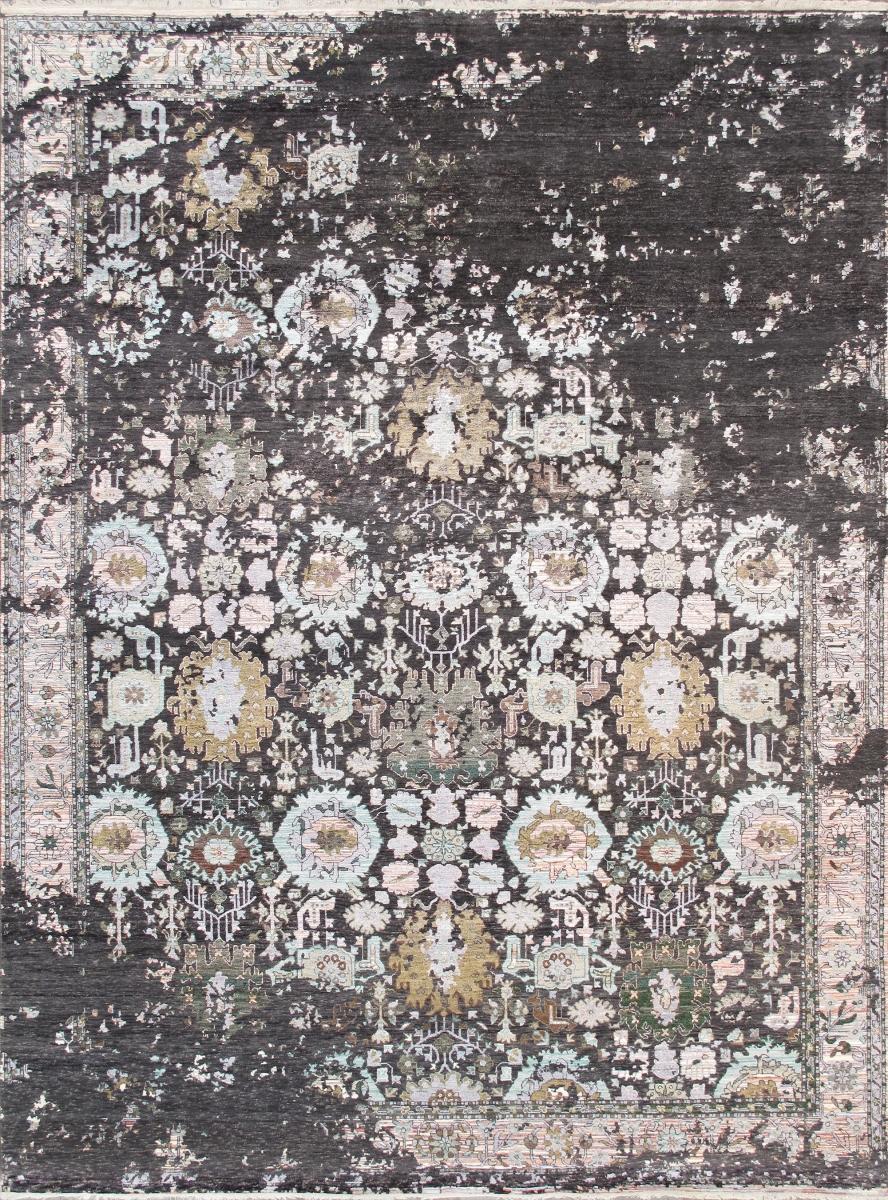 Transitional Collection Hand-Knotted Charcoal Bsilk & Wool Area Rug- 9' 0' X 12' 0'