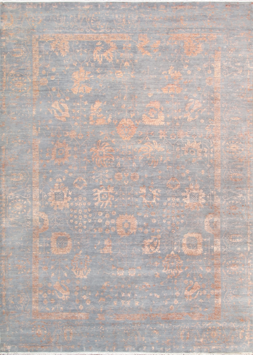 Transitional Collection Hand-Knotted Grey Bsilk & Wool Area Rug-10' 0' X 13' 9'