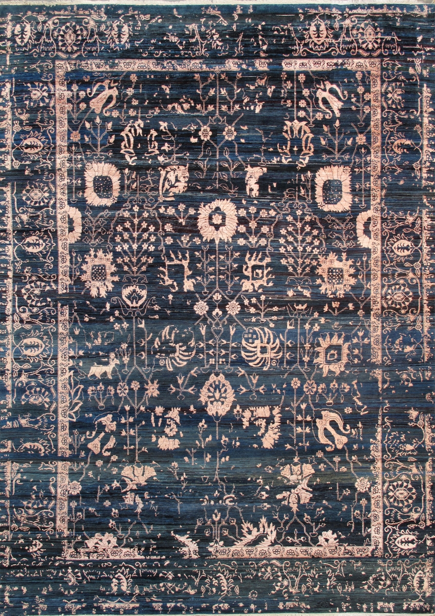 Transitional Collection Hand-Knotted Blue Bsilk & Wool Area Rug-10' 0' X 14' 0'