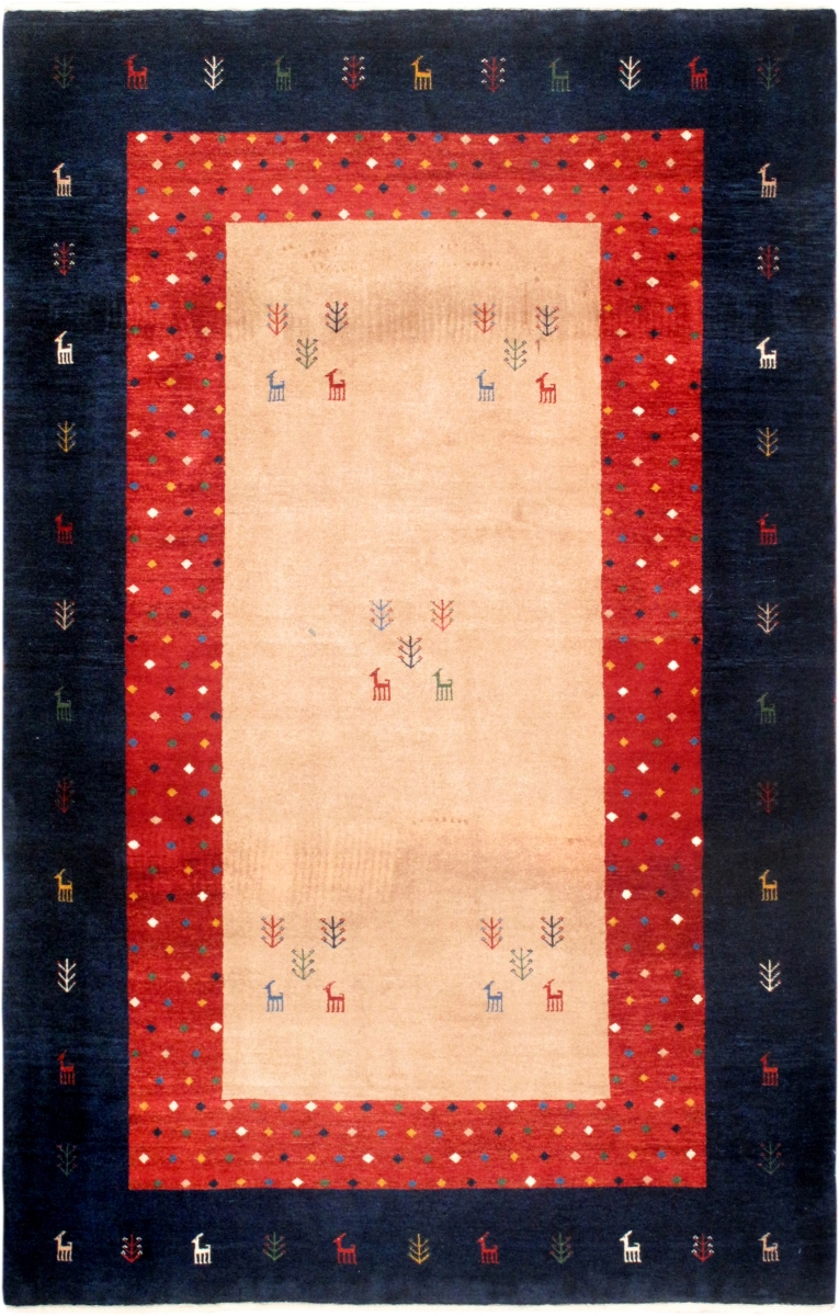 Gabbeh Collection Hand-Knotted Lamb's Wool Area Rug- 4' 4' X 7' 0'