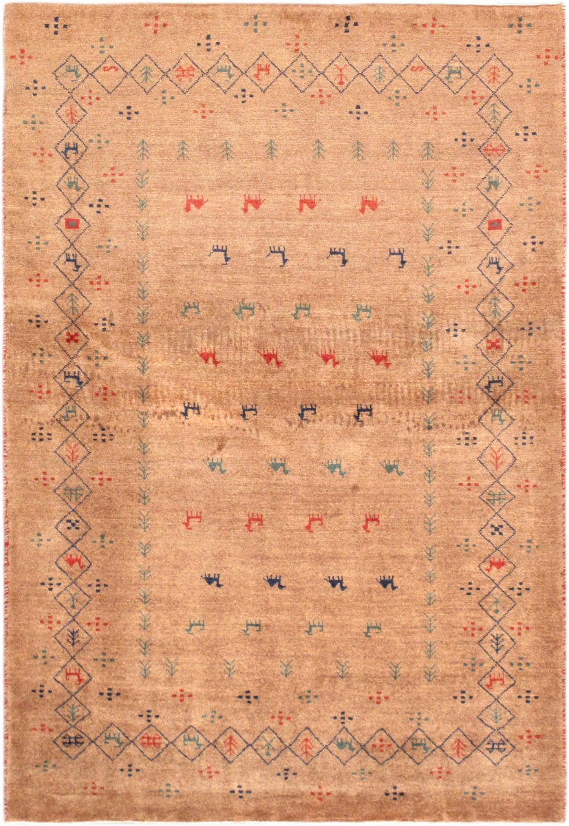 Gabbeh Collection Hand-Knotted Lamb's Wool Area Rug- 3' 4' X 4' 10'