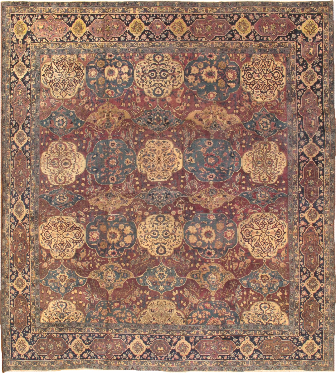 Antique Agra Collection Maroon Lamb's Wool Area Rug-11' 9' X 12' 9'