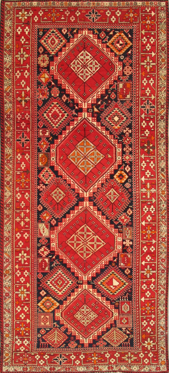 012227 Antique Azerbaijan Navy Lamb's Wool Area Rug- 5 ft. 1 in.  X 10 ft. 5 in.