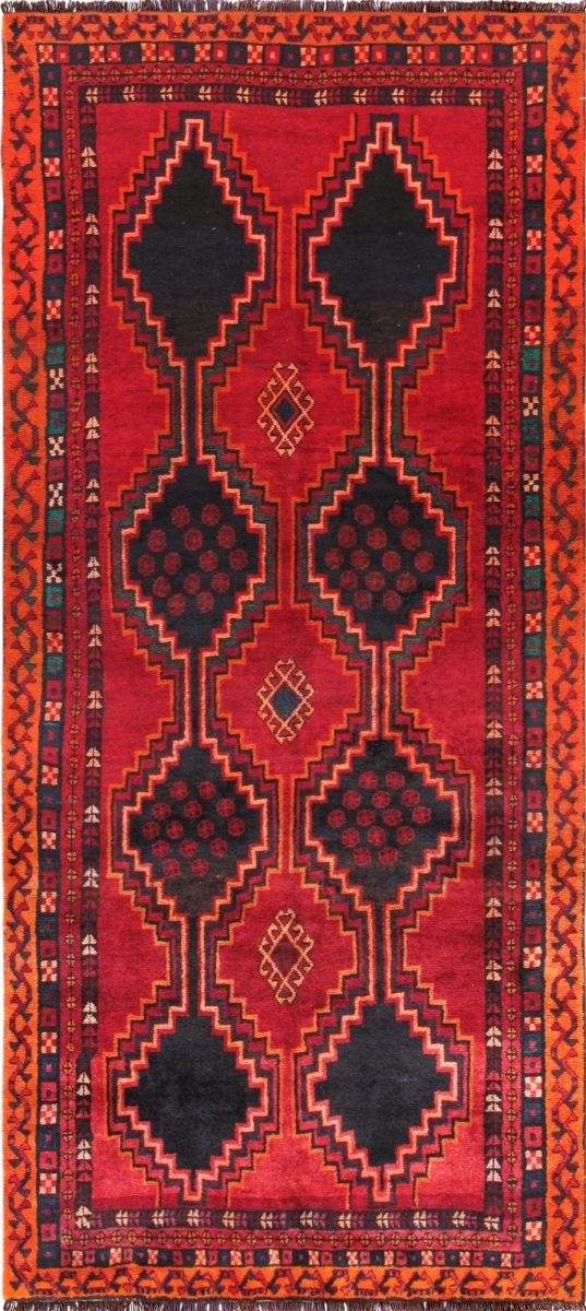 Vintage Azerbaijan Red Lamb's Wool Area Rug- 4 ft. 3 in. X 9 ft. 9 in.