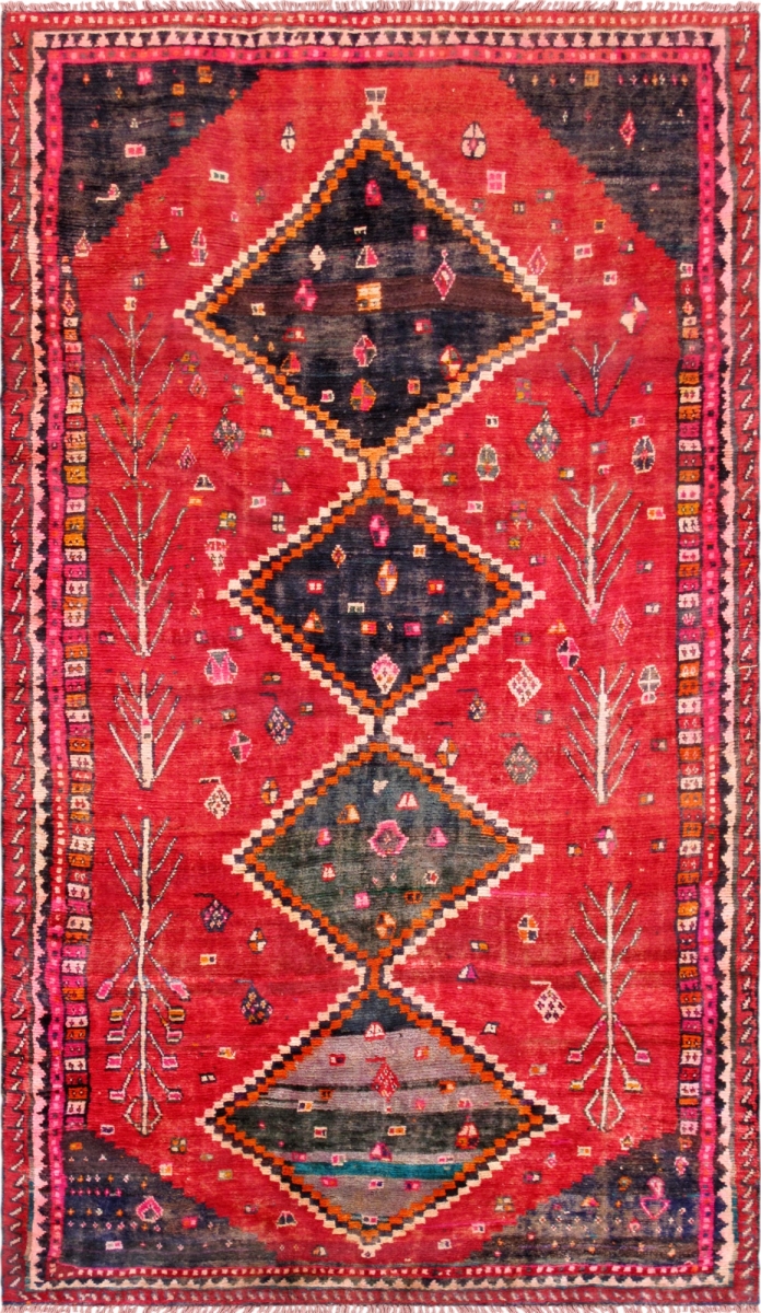 Vintage Azerbaijan Red Lamb's Wool Area Rug 4 ft. 6 in. X 9 ft. 0 in.