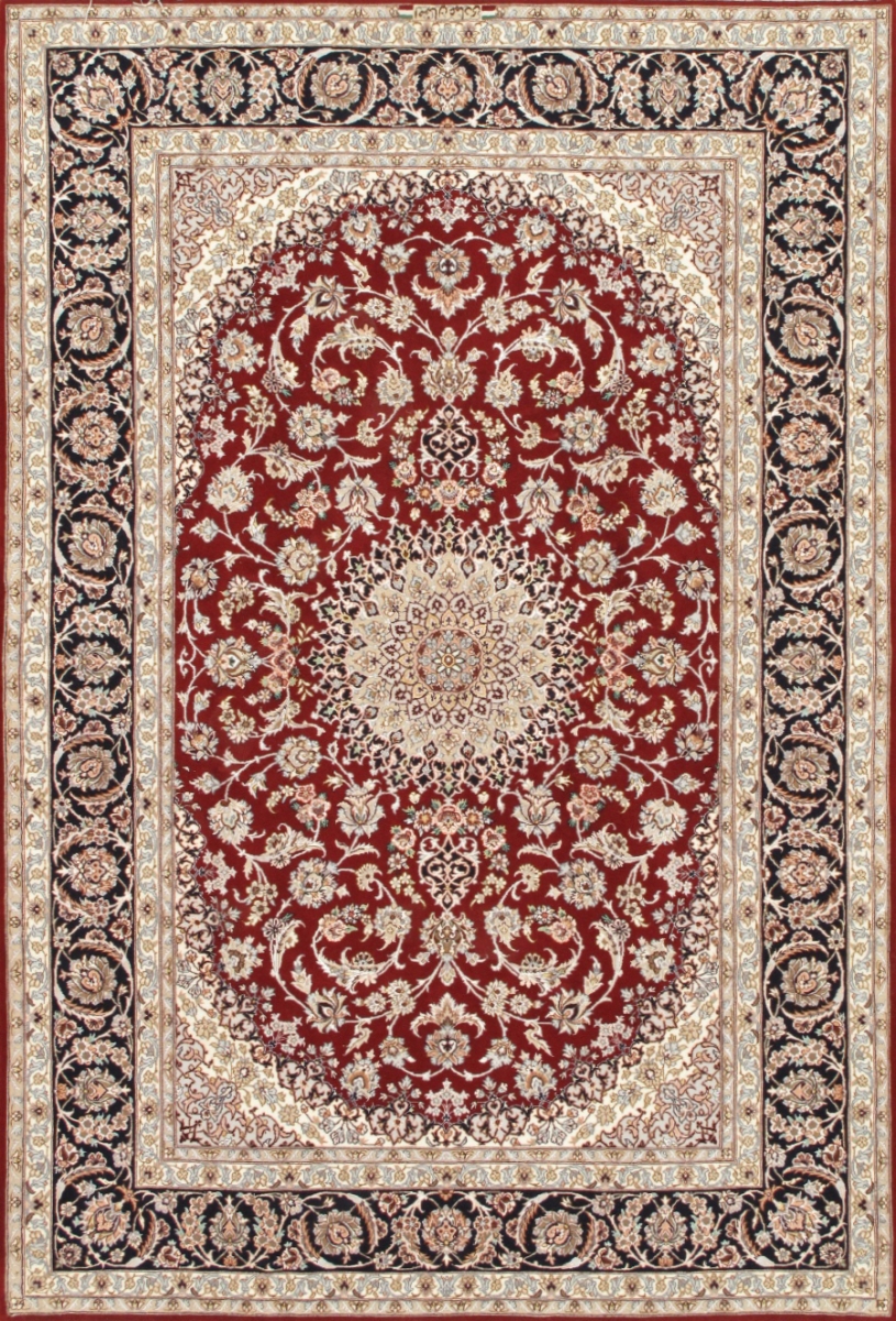 042112 Azerbaijan Collection Hand-Knotted Silk & Wool Area Rug- 5 ft. 2 in.  X 7 ft. 8 in.   Red