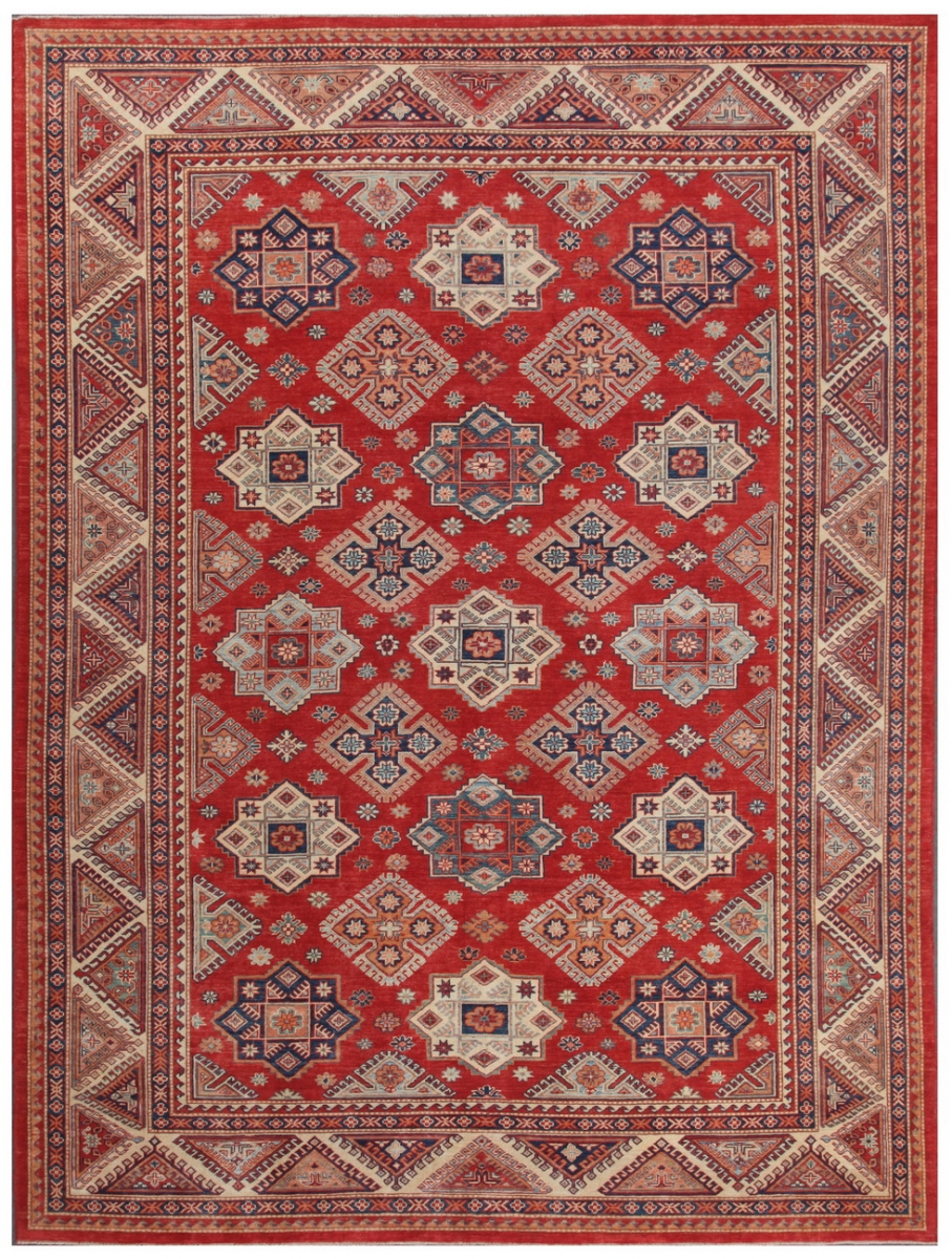 Kazak Collection Hand-Knotted Lamb's Wool Area Rug- - 10' 0' X 13' 7'