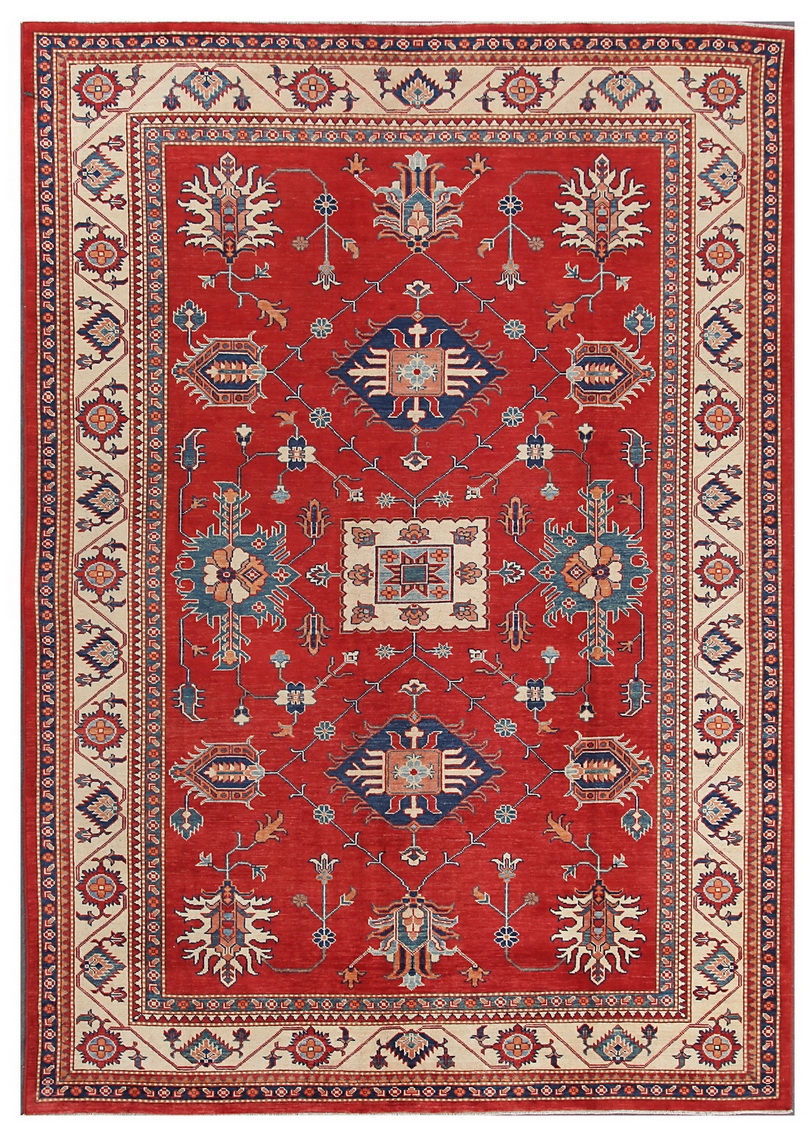 Kazak Collection Hand-Knotted Lamb's Wool Area Rug- - 8' 3' X 11' 9'