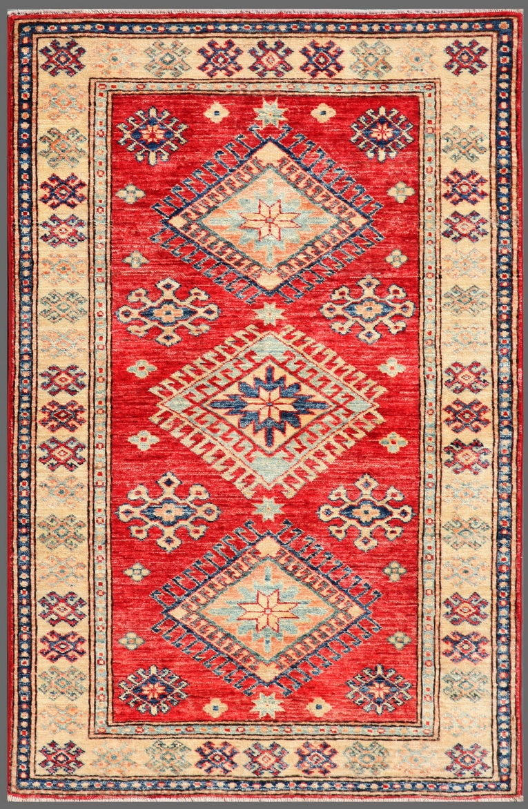 Kazak Collection Hand-Knotted Lamb's Wool Area Rug- 3' 2' X 4' 9' - Rust - 3' 2' X 4' 9'