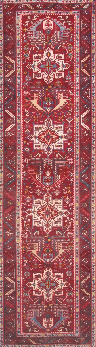 Antique Karajeh Collection Red Lamb's Wool Area Rug- 3' 6' X 12' 7'