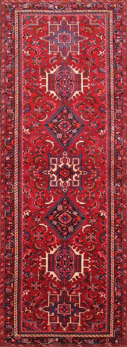 Antique Karajeh Collection Red Lamb's Wool Area Rug- 3'11' X 10' 7'