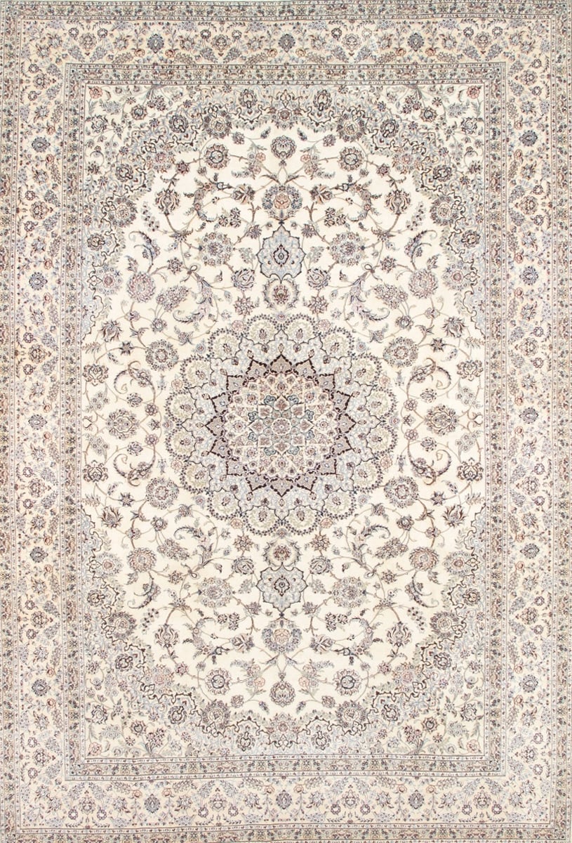 One-of-a-Kind Nain Hand-Knotted Traditional Style Ivory/Light Gray/Blue 7'3"" x 10'9"" Wool Area Rug -  Pasargad, 029706-ITEM